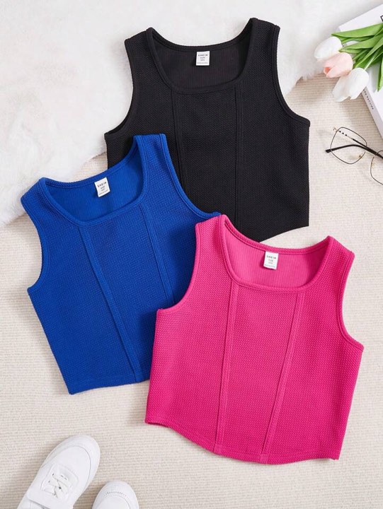 Tween Girls Sleeveless Crop Top 3-Pack For Casual Wear