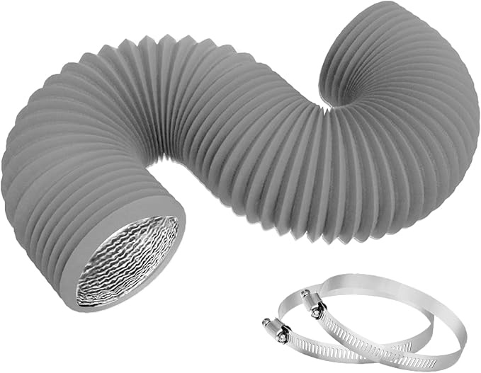 4 Inch 8FT Dryer Vent Hose,Flexible Insulated Air Ducting,Vent Hose PVC Aluminum Foil with 2 Clamps for HVAC Ventilation