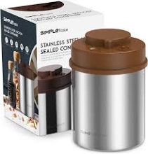 SIMPLETASTE Coffee Canister, One-Piece Press Vacuum Sealed Storage Container, Airtight Stainless Steel Kitchen Food Jar with Date Tracker for Beans, Grounds, Tea, Cereal, Sugar, 16OZ 
