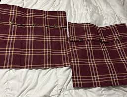 Set of 2 Pillow Covers 20 X 20 Burgundy/Gold Plaid with Coconut Buttons 