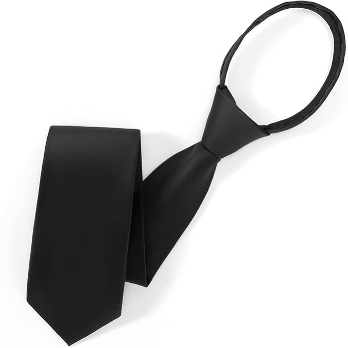 UETLRO Pre Tied Adjustable Black Zipper Ties for Men 3.15" (8CM) Mens Solid Color Necktie