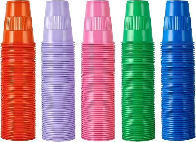 Lilymicky 500 Pack 9 oz Plastic Cups, Disposable Drinking Cups in Assorted Colors, 9 oz Plastic Party Cups With 5 Colors, Perfect for Picnics, Celebrations and Christmas Day