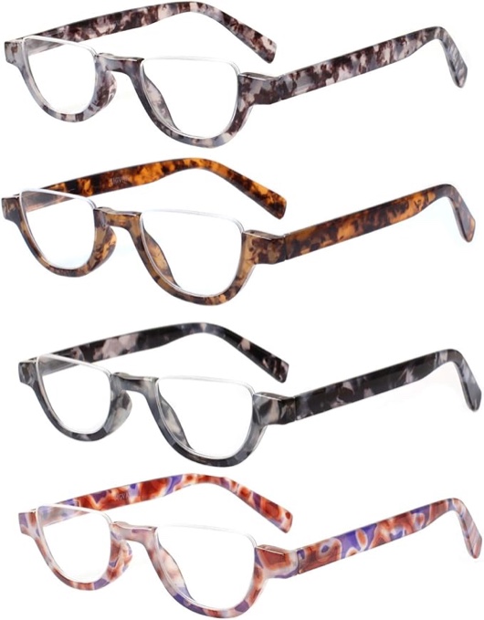 4 Pairs of Colorful Fashion Half Moon Frame Reading Glasses Spring Hinge Male and Female Readers