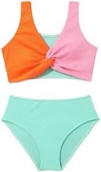 (11 to 12 yr. old) J·E Sterguard Girls Two Piece Swimsuits Teen Bikini Color Block Girls' Swimwear Ribbed Girls Swimsuits 