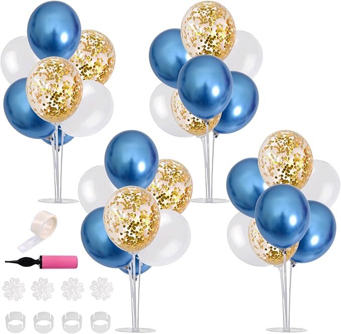 TONIFUL 4 Set 30th Birthday Decorations Balloon Bouquet includes Blue Gold Balloon Stand Centerpieces for Tables Perfect for Celebrating Born in 1994 Cheers to 30 Years Old Birthday for men and women