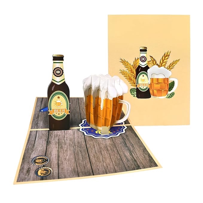 Beer Pop Up Card,8×6 - 3D Greeting Card, Pop Up Birthday Card for Dad, Brother or Friend,Happy Father's Day Card