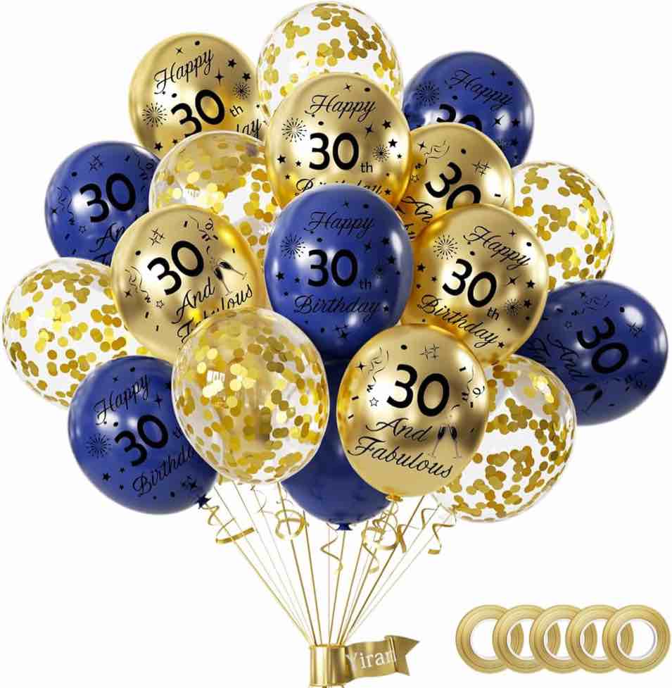 TONIFUL 4 Set 30th Birthday Decorations Balloon Bouquet includes Blue Gold Balloon Stand Centerpieces for Tables Perfect for Celebrating Born in 1994 Cheers to 30 Years Old Birthday for Men and Women