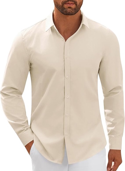 COOFANDY Men's Long Sleeve Button Down Shirts Casual Untucked Dress Shirt Beach Wedding Shirts