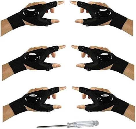 Wellfun 3 Pair Fingerless LED Flashlight Gloves,Stocking Stuffers Gifts for Men/Women Tool Gadgets Gifts Flashlight Cycling Great for Repairing, Working, Fishing, Camping, Hiking