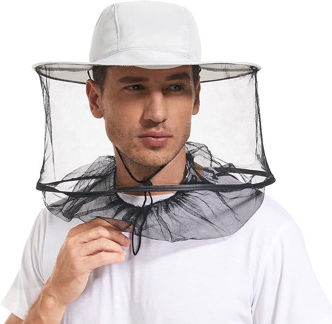 Mosquito Head Net Hat - Bug Cap UPF 50+ Sun Protection with Hidden Netting for Beekeeping Hiking Men & Women