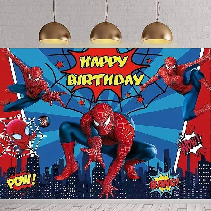 Spidey Birthday Party Supplies, Spidey Photography Polyester Photo Background Happy Birthday Banner for Kids Spidey Birthday Decorations Baby Shower Decorations (Red, 7x5)