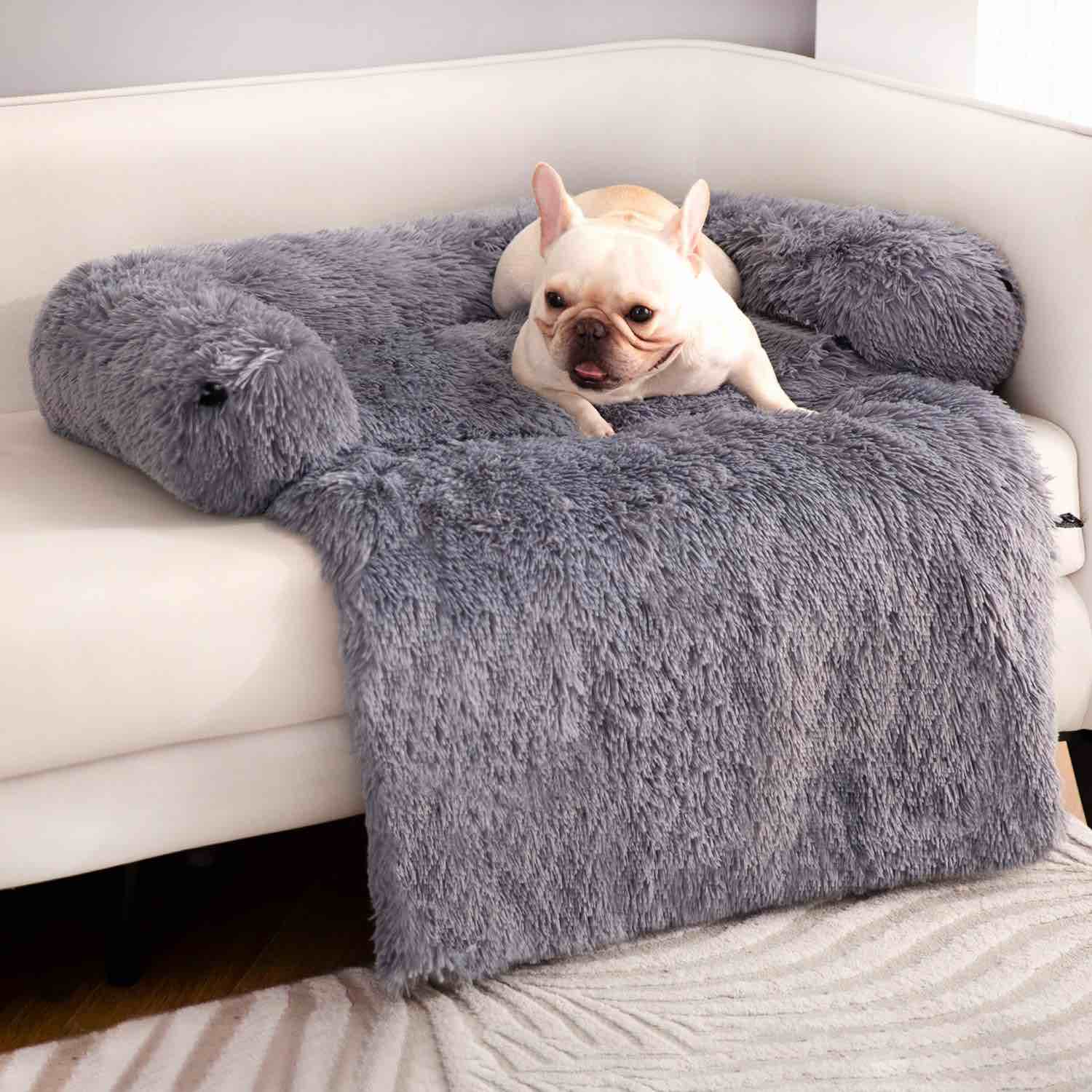 pettycare 4 in 1 Calming Dog Bed Mats - Pet Couch for Furniture Protector with Removable Washable Cover, Waterproof Anti-Slip Fluffy Plush Dog Sofa Bed