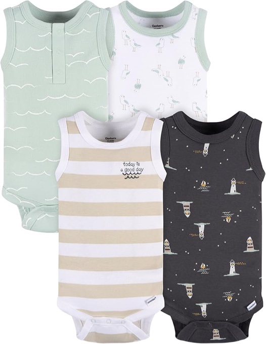 (12 Months) Gerber Baby Boys' Multi-pack Sleeveless Onesies Bodysuit