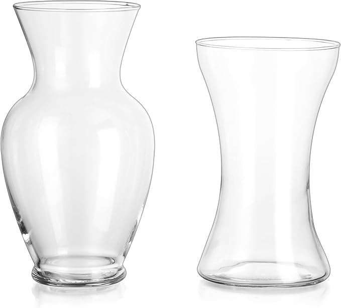 Glasseam Glass Vases for Decor, Cute Handmade Flower Vase Set of 2, Large Decorative Vases for Flowers, Aesthetic Clear Vases for Living Room Decorations, Modern Tulip Vase for Dining Table Home Decor