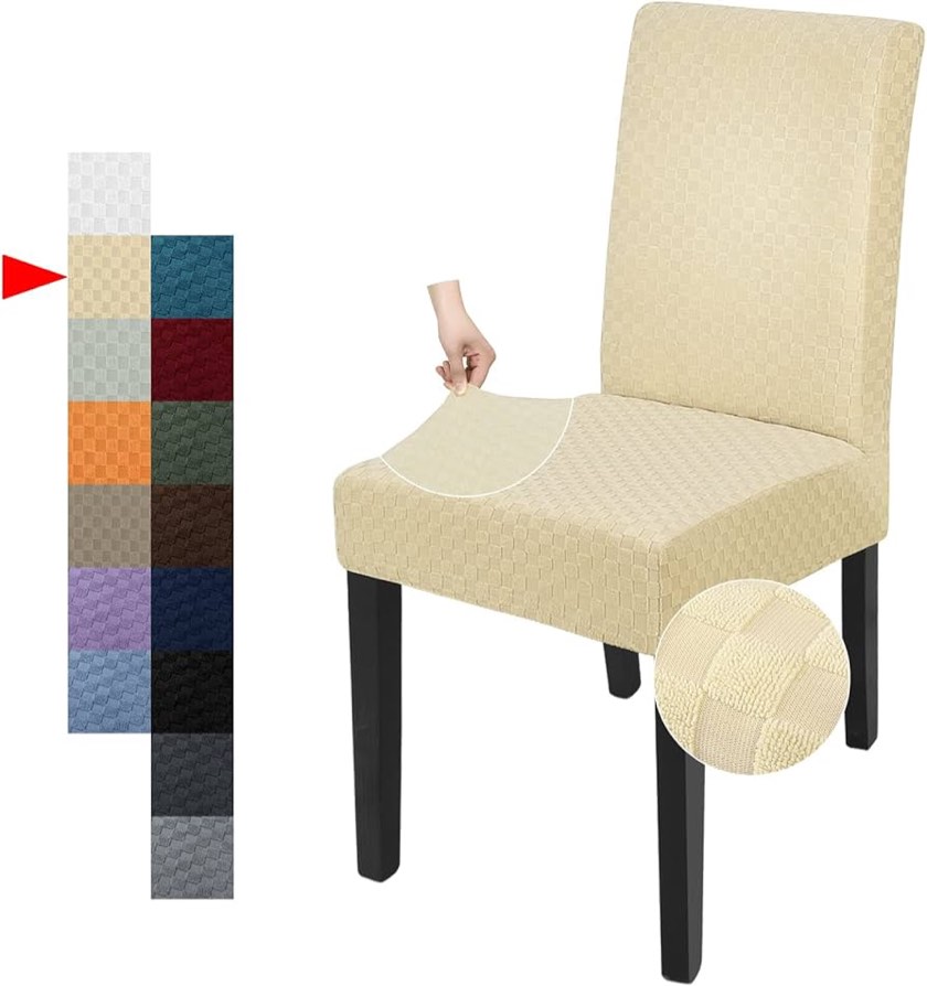 YEMYHOM Latest Checkered Dining Chair Slipcover Parsons Chair Furniture Protector Stretch Chair Covers for Dining Room, Restaurant, Kitchen, Party (Beige)