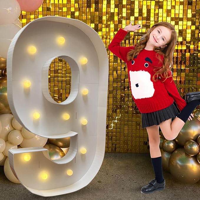 ZUOVAOV 4FT Marquee Number Lights, Large Balloon Mosaic Digital Signs, DIY Digital Party Kit for Birthday Party Decorations Baby Shower Party Background Decorations (4FT, Number 9)