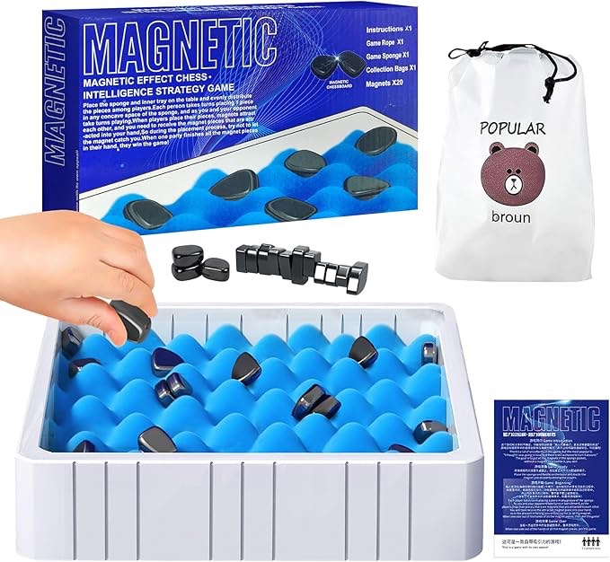 Magnetic Chess Strategy Game - Multiplayer Magnetic Board Game, Strategy Table Top Game with Sponge Groove/Rope, Portable Battle Chess with Storage Bag (20 -Basic Model)