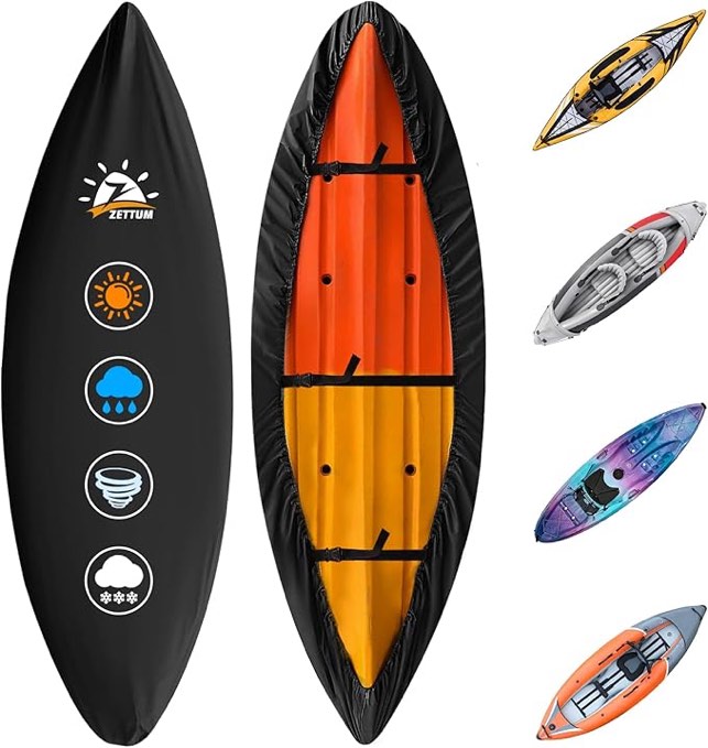 Kayak Cover 11 FT - 600D Kayak Canoe Cover for Outdoor Storage Heavy Duty & Waterproof, Fade-Resistant Kayak Accessory for Canoe, Paddle Board, SUP, and Kayak Boat (Fit 10ft - 11ft Kayak)