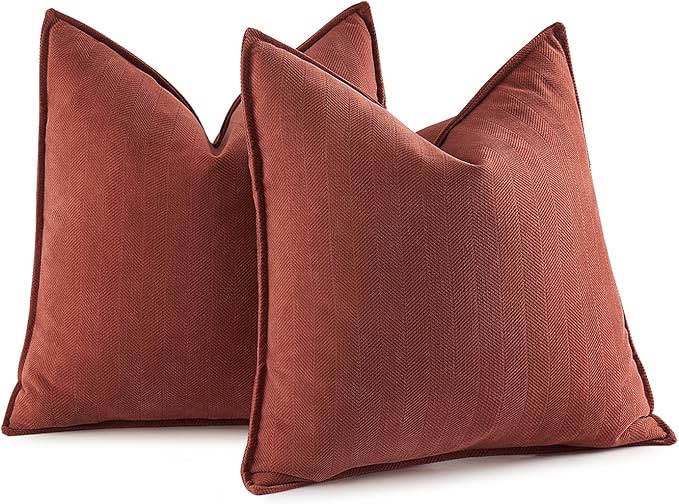MIULEE Pack of 2 Rust Decorative Pillow Covers 18x18 Inch Soft Chenille Couch Throw Pillows Farmhouse Cushion Covers with Elegant Design for Sofa Bedroom Living Room Home Decor