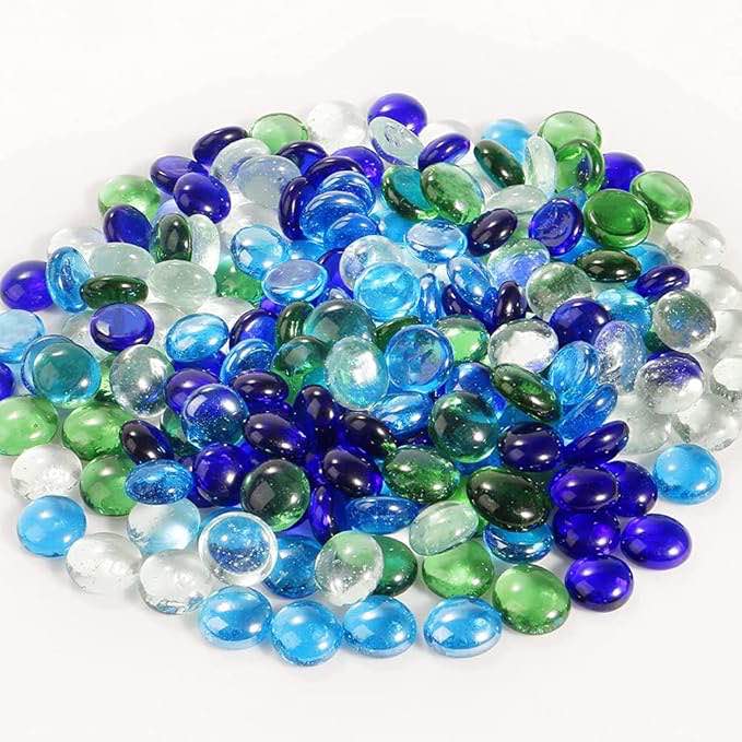 Decorative Glass Beads,Glass Pebbles Decorative Glass Stones Fire Glass Pebbles Flat Glass Nuggets for Fish Tank Landscaping Vase Fillers DIY Decorative