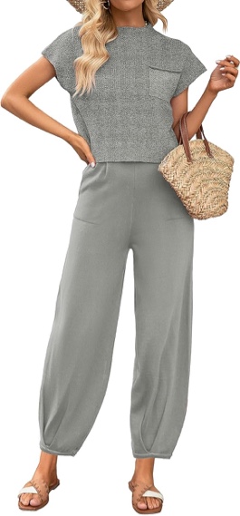 MEROKEETY Women Two Piece Outfits Sweater Sets Knit Pullover Tops High Waist Pants Lounge Set Tracksuit (Dark Navyblue)