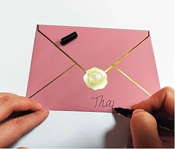 Cyy.lcm 50 Pcs A7 Envelopes with Gold Embossed Heart Seal Stickers Gold Border Envelope Self Adhesive V Flap 5.25x7.25 inch for Card Weddings Graduation Invitation Birthday(Gold-Pink)