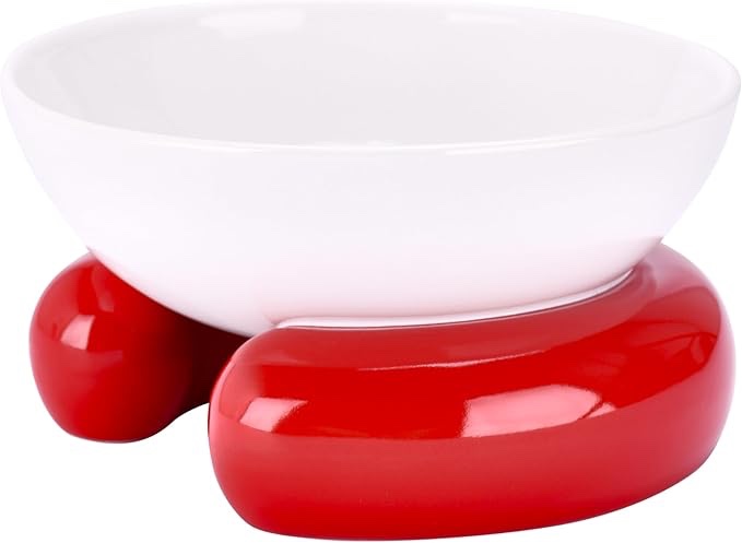 DDOXX Raised Cat Bowl - 10oz Modern Elevated Cat Water Bowl - Red Stand with White Bowl, Ideal for Small and Medium-Sized Dogs - Stylish and Functional - 3.6"x5.9"x6.1"