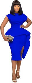 Salimdy Women's Cocktail Bodycon Ruffle Peplum Off Shoulder Sleeveless Formal Midi Pencil Dress (Small)
