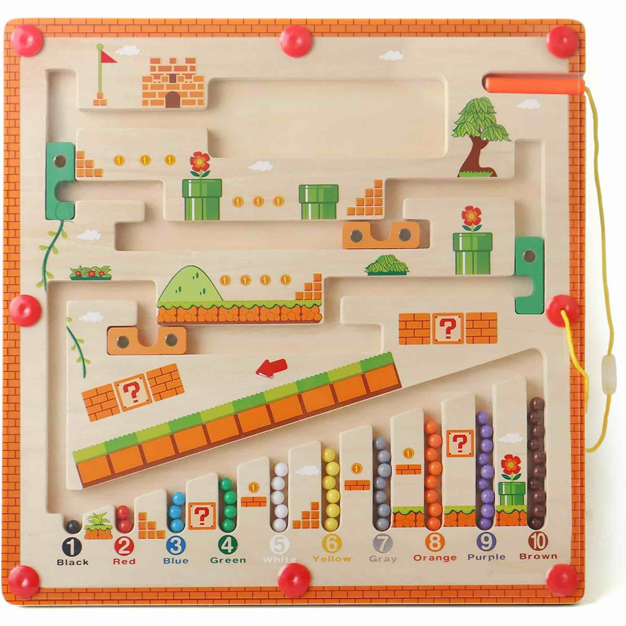 Magnetic Color and Number Maze, Montessori Wooden Toddler Magnet Puzzle Game Board, Learning and Educational Toys for Preschoolers, Fine Motor Skills Toys for Boys and Girls Ages 3-5 Years Old