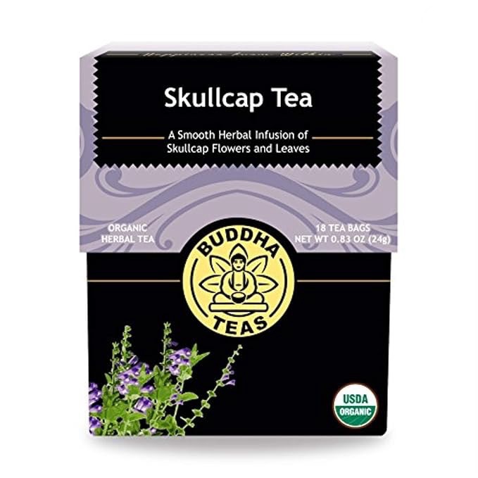 Buddha Teas - Organic Skullcap Tea - Herbal Tea - For Health & Wellbeing - With Antioxidants & Minerals - Clean Ingredients - Caffeine Free - OU Kosher & Non-GMO