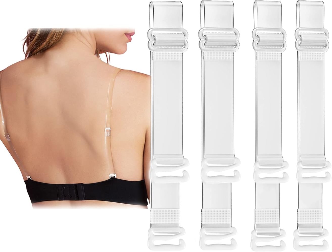 WTUJMEDS Clear Bra Straps for Strapless Bra (18mm, 2-Pack)