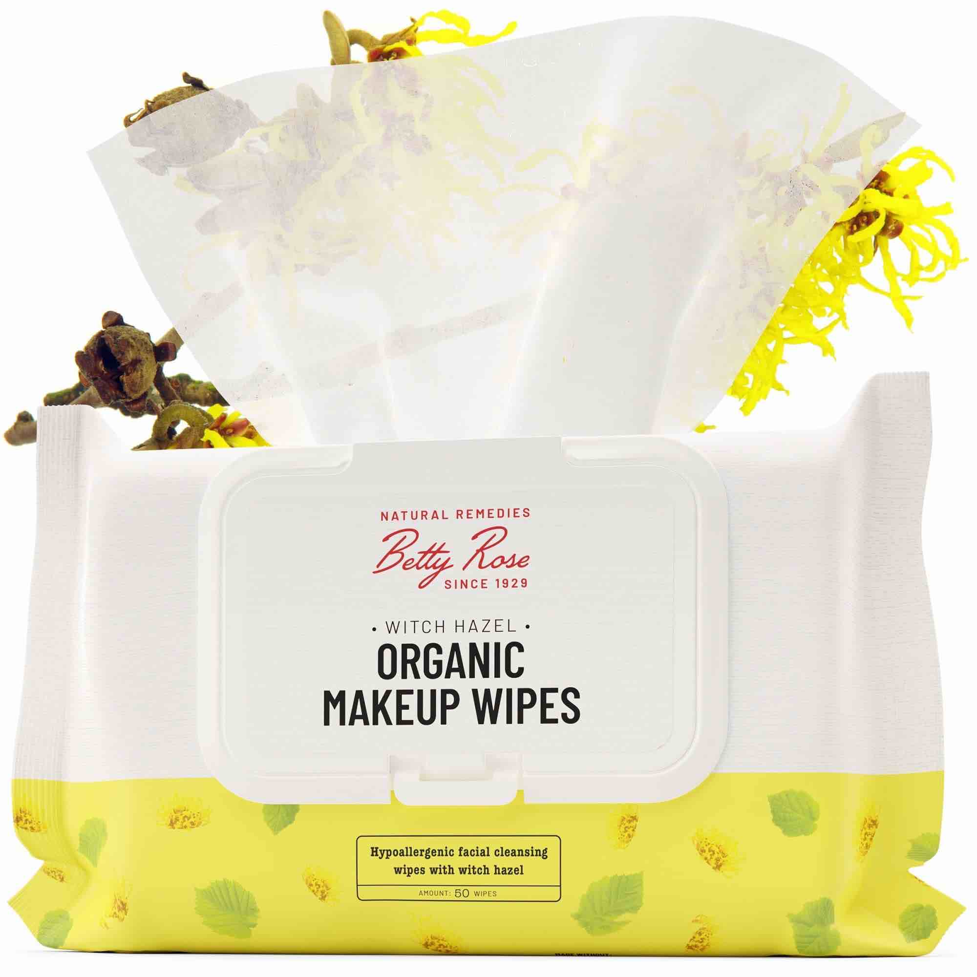 Witch Hazel Makeup Facial Wipes - All Natural Make Up Wipes for Brightening and Calming 100% Cotton Face Wipes Safe for Sensitive Skin 50 Counts of Vegan Make up Remover Wipes