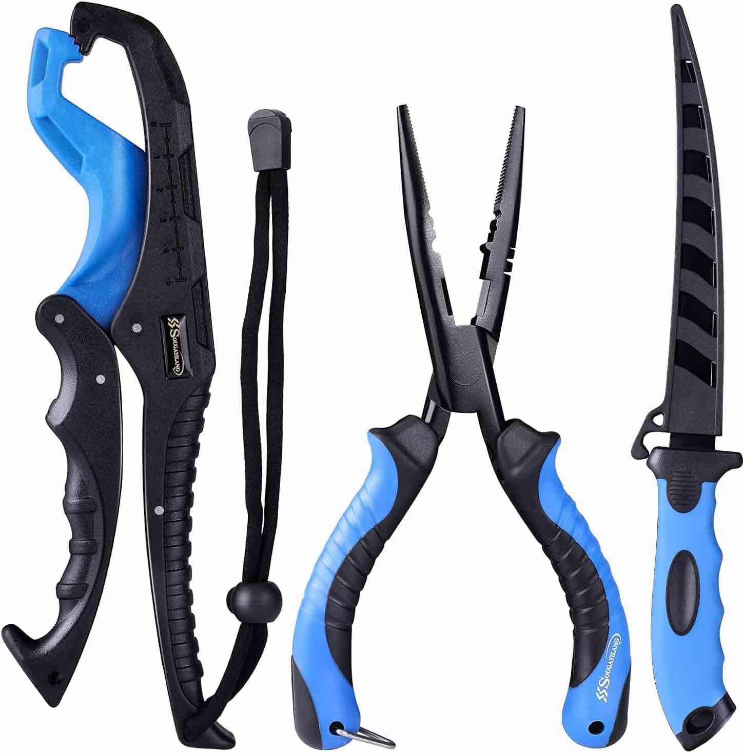 Sougayilang Fishing Pliers 4pcs Tools Combos with Steel Pliers Floating Lip Grip Fillet Fishing Knife - Gift Box