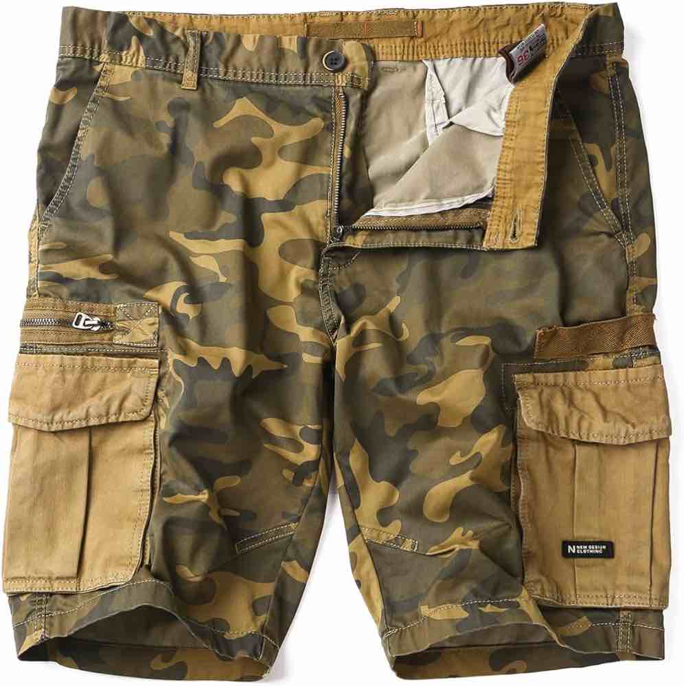 Umilake Mens Cargo Shorts Regular Fit Camo Cotton Twill Short Calssic 6 Pockets Mid Waist Shorts Zipper with Button Closure