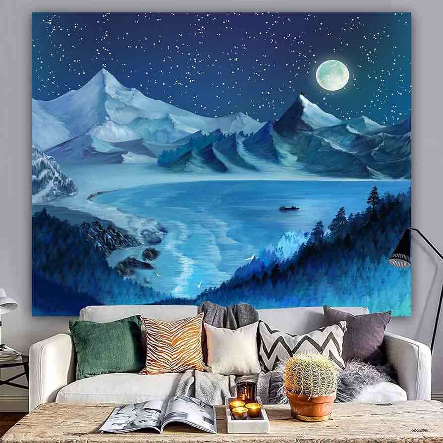 ZYLLGLOW Snow Mountain Lake Landscape Colorado Winter Tapestry for Bedroom, Nature Blue Wall Tapestry Hanging for Living Room Home Decoration(51 * 59in)