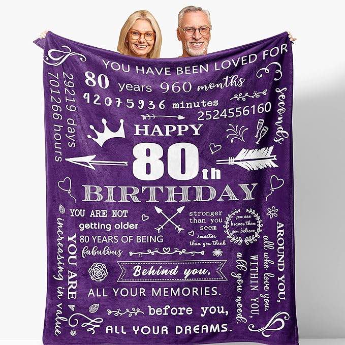 Henazin 80th Birthday Gifts for Women, 80th Birthday Gifts for Men, 80th Birthday Blanket 60” X 50”, 80 Year Old Gift, Best 80th Birthday Gifts, Gifts for 80 Year Old, 80th Birthday Decorations