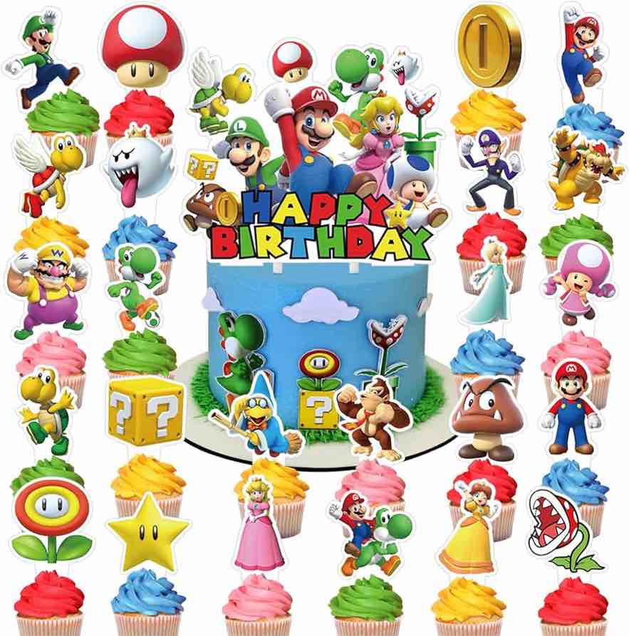 25 Pcs Birthday Cake Topper and Cupcake Toppers Set,Birthday Party Supplies for Kids Boys,Birthday Cake Decorations