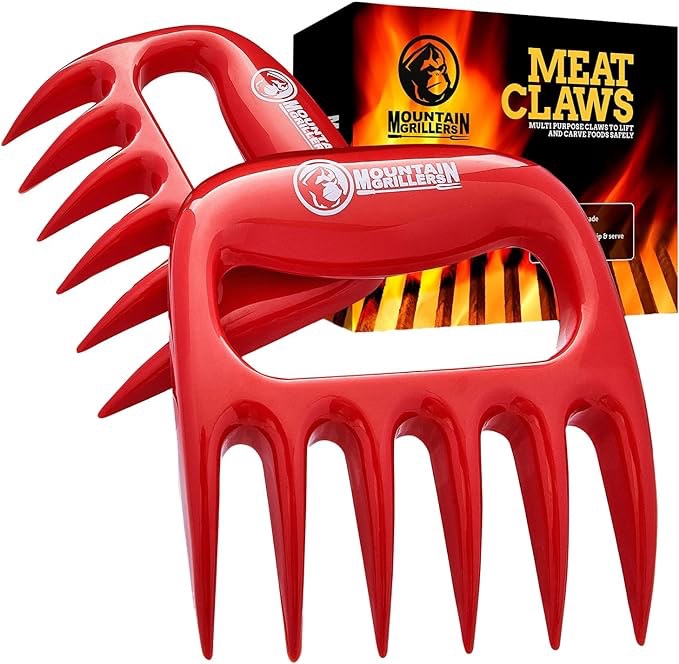 BARBI-Q Meat Shredder Claws | BBQ Forks for Meat Shredding, Handling, Carving | Durable, Ultra Sharp BBQ Cooking Tool - (Red)