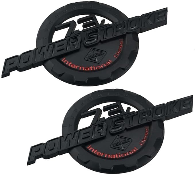2Pc 7.3L Pow-er Stroke International Die-sel Side Fender Emblems Pow-erstroke Badge 3D Logo Nameplate Sticker Replacement for 250 350 Truck Pickup (Black Red)
