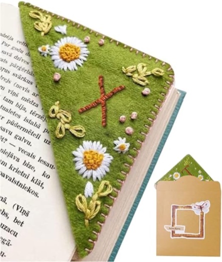 26 Letters Personalized Hand Embroidered Corner Bookmark,Felt Triangle Page Stitched Corner Handmade Bookmark,Unique Cute Flower Letter Embroidery Bookmarks Accessories for Book Lovers (X, Spring)