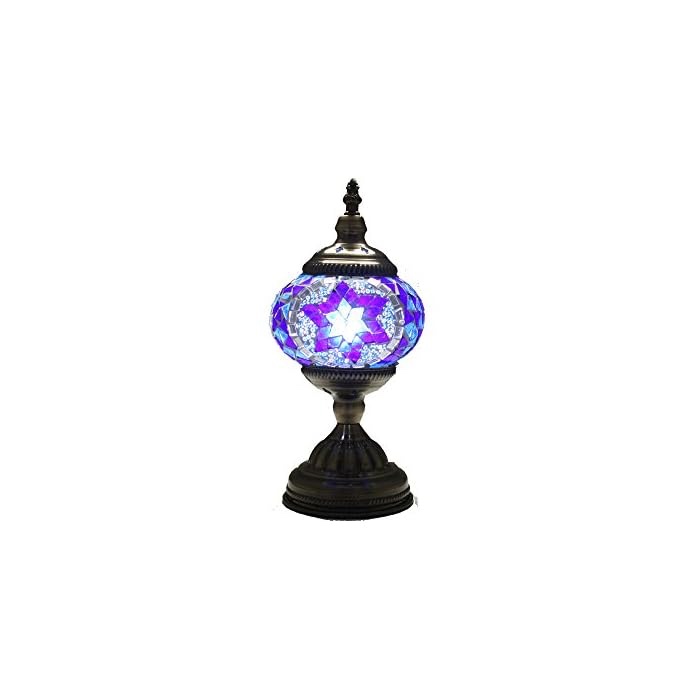 SUFI Mosaic Desk Lamp Handmade Turkish Moroccan Glass Table Desk Bedside Lamp Light Vintage Stained Glass (Blue)