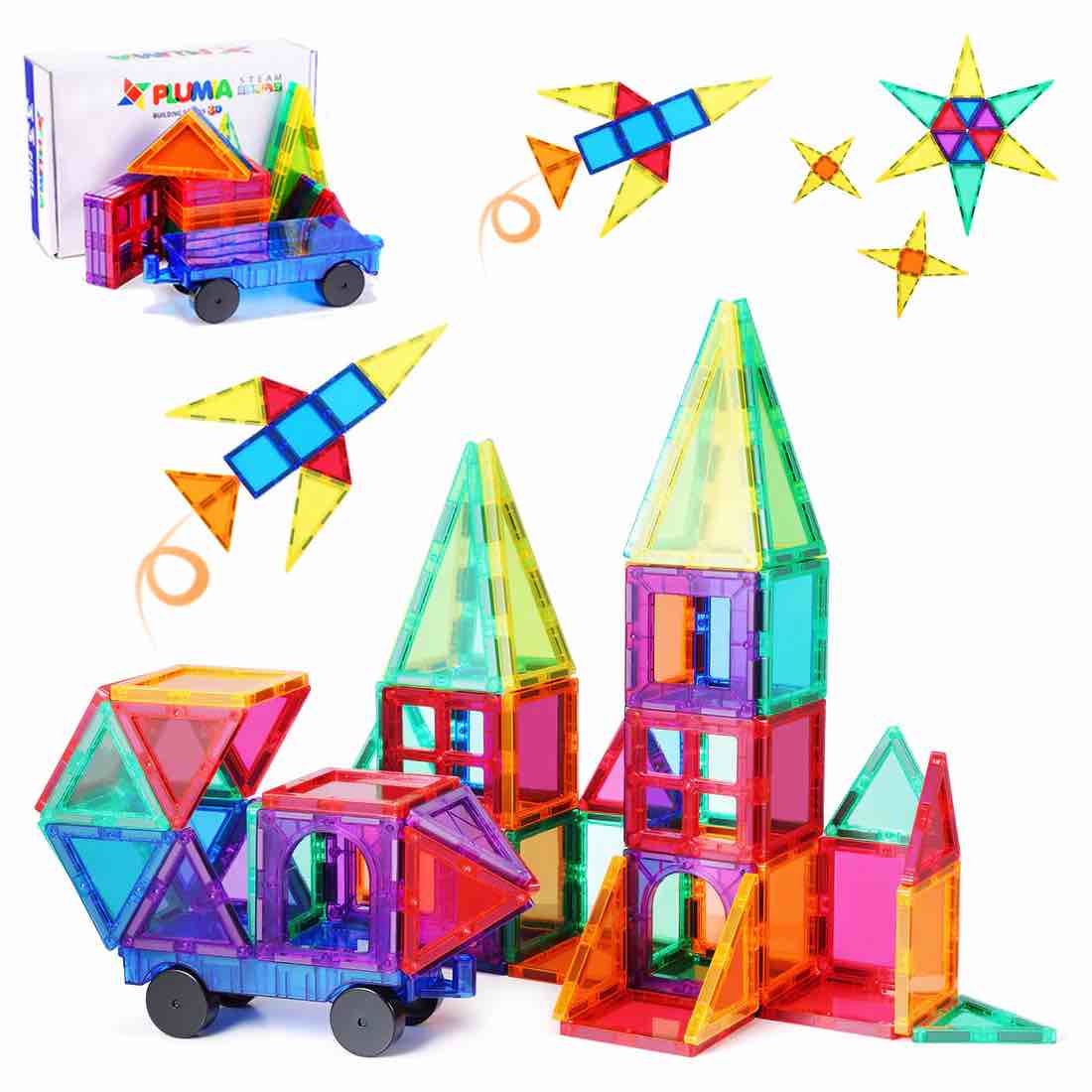 PLUMIA Magnetic Tiles for Kids 3D Magnet Building Tiles Set STEM Learning Toys Magnetic Toys Gift for 3+ Year Old Boys and Girls