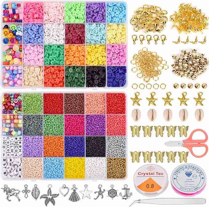 25,000pcs Clay Beads for Jewelry Making Kit, Preppy Bracelet Flat Glass Beads with Smiley Face and Letter Beads Charms Pendants, Heishi Beading Supplies for Girls Handmade Gift