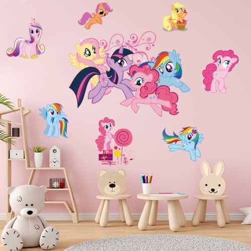 Cartoon Wall Decals Cute Pink Self-Adhesive Vinyl Pony Decorative Large Wall Sticker Home Decor Girl Children Bedroom Living Room Nursery Decoration(15.7"x31.5")
