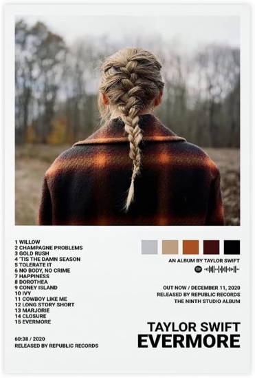 YANSHENG Music Poster Evermore By Swift Canvas Poster Unframe:12x18inch(30x45cm)