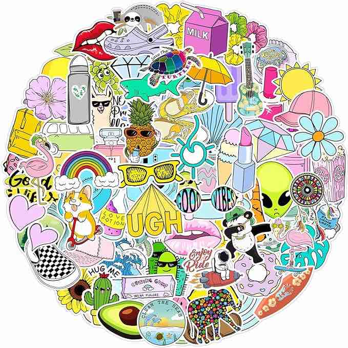 VSCO - 100 modern style decals for women, teenagers, girls, adults, for laptop, cup, diary, computer, refrigerator, closet, trackpad, keyboard, backpack, skateboard, hydromatask, phone case, mug, bicycle, luggage, water bottle, scrapbook, mirror, notebook, diary, car, bumper, bicycle, bedroom, sail. cover, wall, guitar