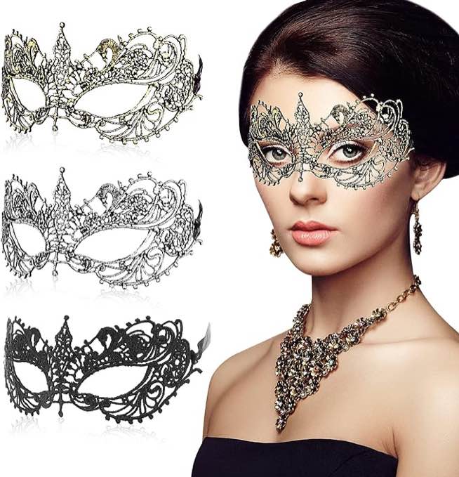 Sibba 3 Pieces Mascarade Masks for Women Sexy Lace Venetian Face Mask Halloween Eye Masked Lady Girl Maskerade Prom Carnival