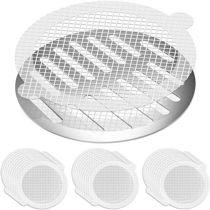 30 Pack Disposable Shower Drain Hair Catcher - Mckanti 3.54 Inch Disposable Hair Catchers Mesh Sticker Strainers for Shower Drain Bathroom Bathtub Washbasin Floor Drain Balcony Drain Hole