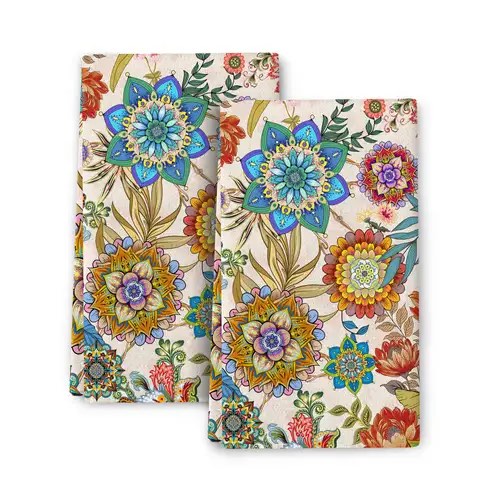Boho Floral Kitchen Towels Decorative Set of 2, Colorful Flowers Dish Towels for Kitchen, Soft Absorbent Tea Towels Bohemian Mandala Hand Towels for Kitchen Farmhouse Holiday Bar Decor