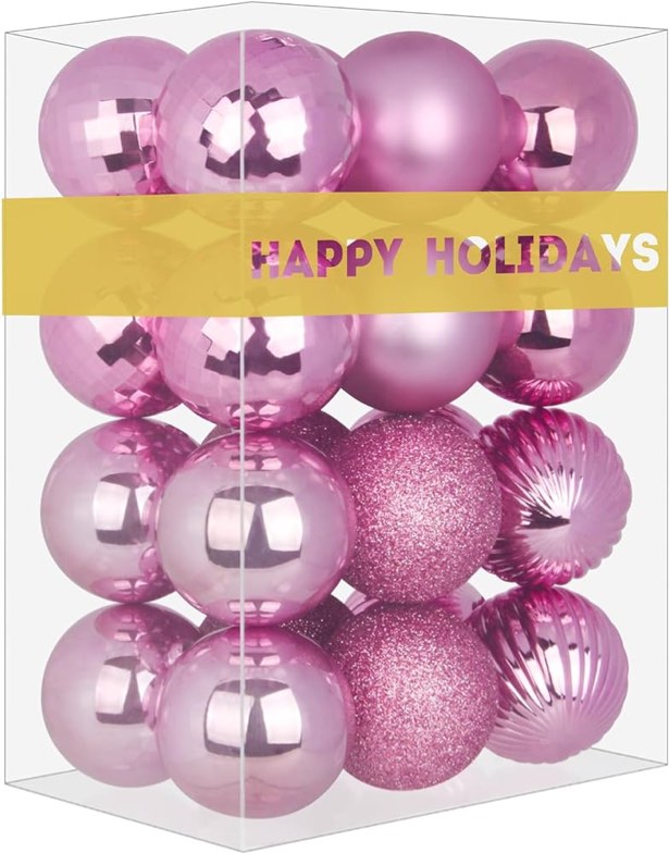 GameXcel 24Pcs Christmas Balls Ornaments for Xmas Tree - Shatterproof Christmas Tree Decorations Medium Size Hanging Ball Pink 2.5 inch x 24 Pack inch